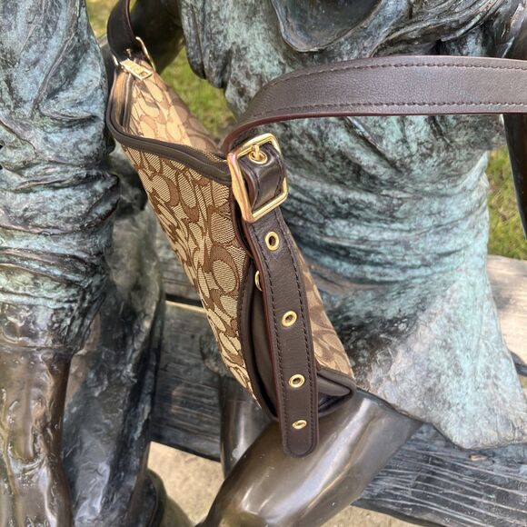 COACH Women's Signature Canvas Brown Leather Duffle Handbag Classic Design - Picture 5 of 16